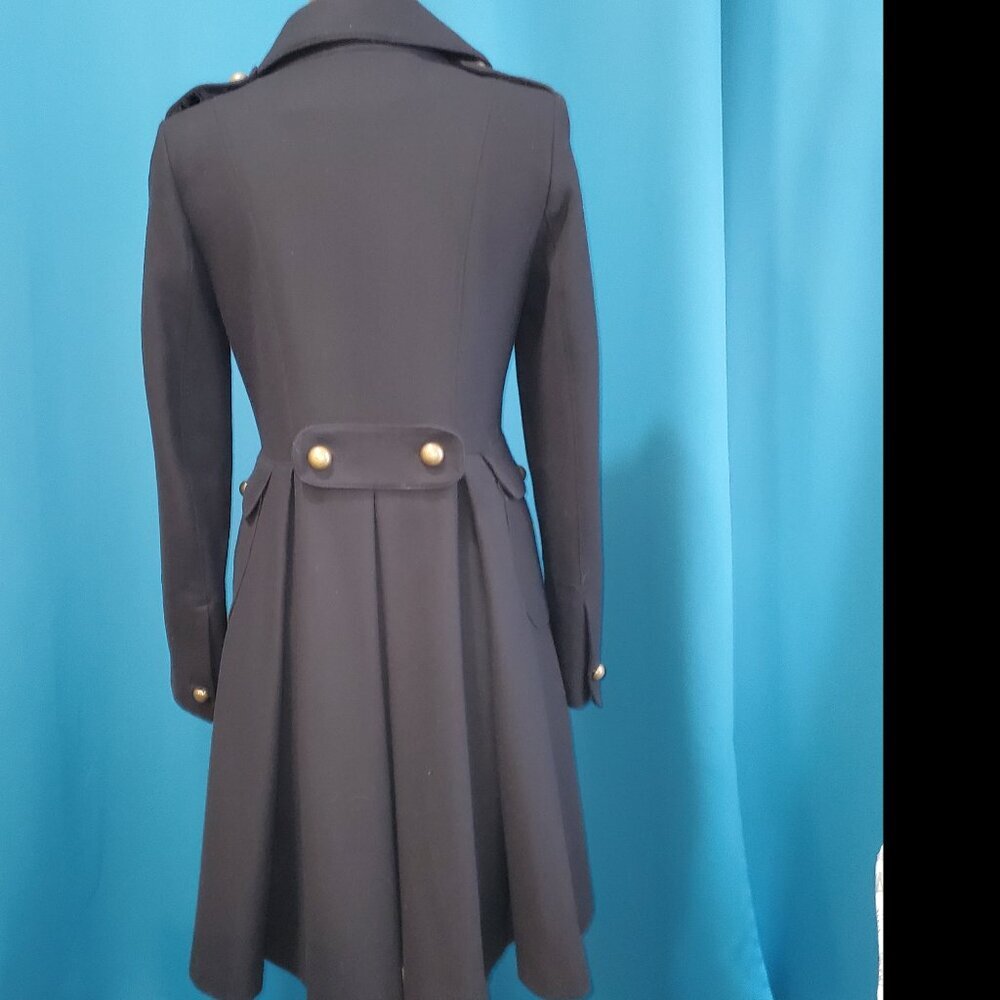 Tahari Military Peacoat A-Line Double-Breasted Black 60% Wool Blend Coat - 2/XS - Picture 3 of 12